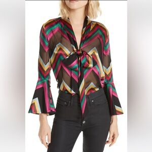 Alice + Olivia chevron Meredith blouse with tie bow